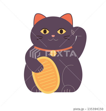 Lucky black cat Maneki neko. japanese wish doll. 135394150