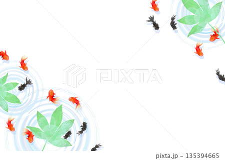 上から見た金魚と葉と水面の波紋 ミニマルな和風イラスト 上から見た金魚と葉と水面の波紋 ミニマルな和風イラスト 135394665