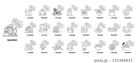 set of illustrations depicting question marks and various objects in a line art style set of illustrations depicting question marks and various objects in a line art style 135394933