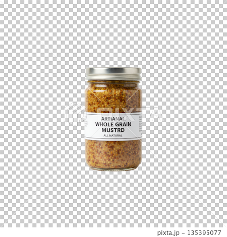 Whole grain mustard (in a glass bottle with a white label) 135395077
