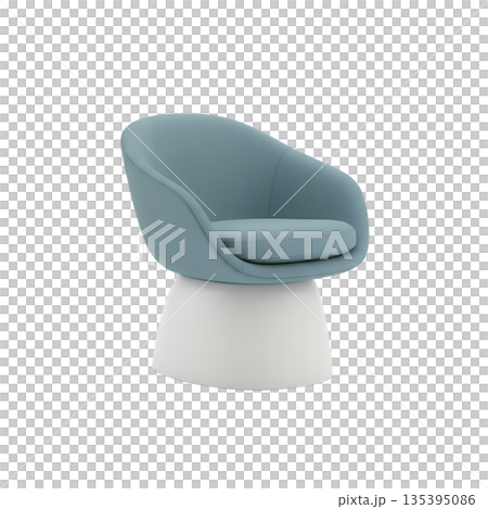 現代藍色扶手椅，白色底座 135395086