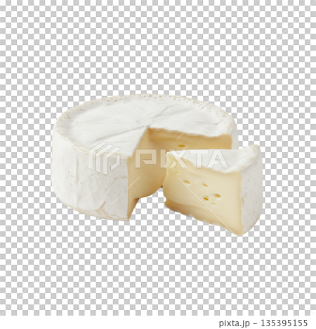 Whole Camembert cheese and slice 135395155