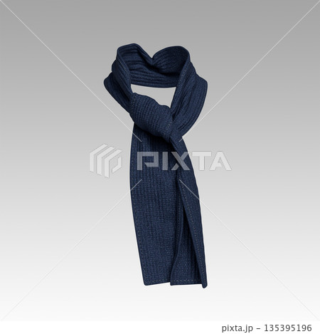 Navy Blue Ribbed Knit Winter Scarf. 3D Rendering. 135395196