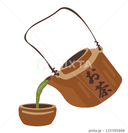 汽車土瓶から緑茶を蓋の容器に注ぐイラスト 135395666