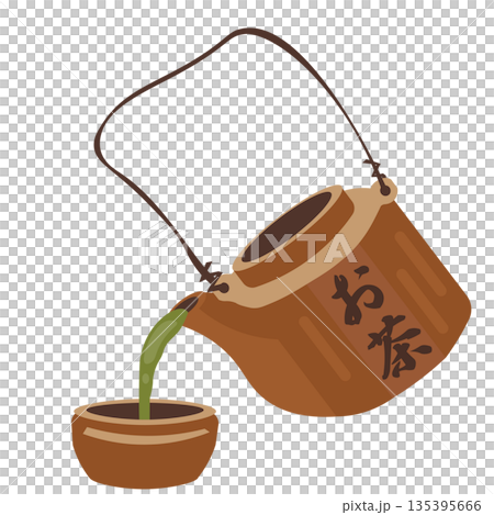 汽車土瓶から緑茶を蓋の容器に注ぐイラスト 135395666