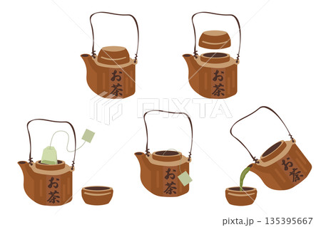 汽車土瓶でお茶を入れるいろいろなイラストセット 135395667