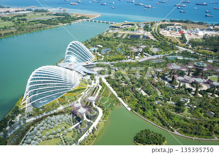 高層ビルの最上階から眺めたシンガポールの町並みの景色 135395750