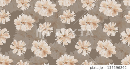 Watercolour seamless floral pattern in neutral colors. Hand painted repeating design 135396262