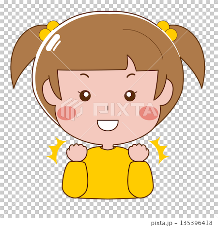 一個微笑的女孩擺出握拳的姿勢。 一個微笑的女孩擺出握拳的姿勢。 135396418