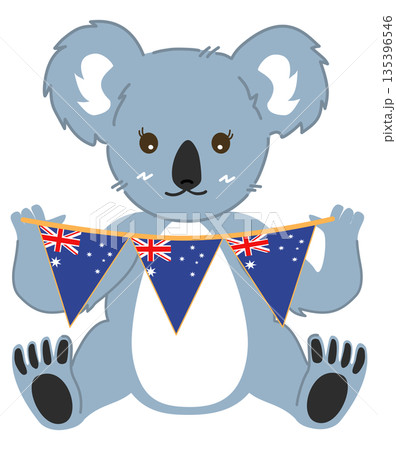 Cute Koala Mascot Set with Australian Flag 135396546