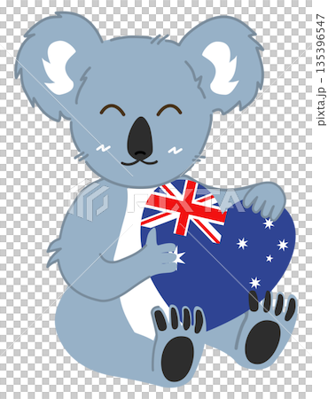 Cute Koala Mascot Set with Australian Flag Cute Koala Mascot Set with Australian Flag 135396547