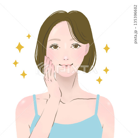 頬に手をあてて微笑む女性 スキンケアの美容イメージ 頬に手をあてて微笑む女性 スキンケアの美容イメージ 135396682