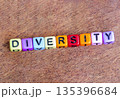 DIVERSITY, Colorful wooden letter blocks spelling diversity arranged on a natural wooden surface representing inclusion and social values 135396684
