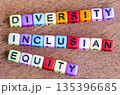 DIVERSITY INCLUSION EQUALITY, Stacked wooden letter blocks forming diversity inclusion equality to illustrate social justice and inclusive principles 135396685