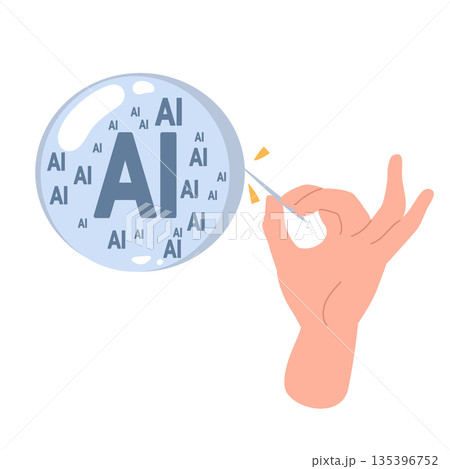 Hand Bursting AI Bubble Cartoon Vector Illustration for Artificial Intelligence Concept 135396752