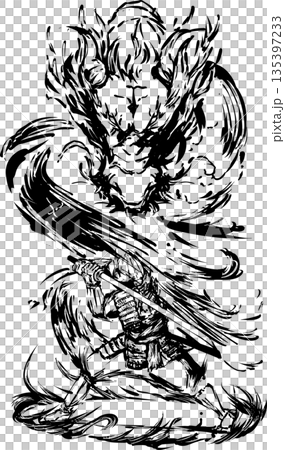 武士與龍墨水畫插圖 135397233