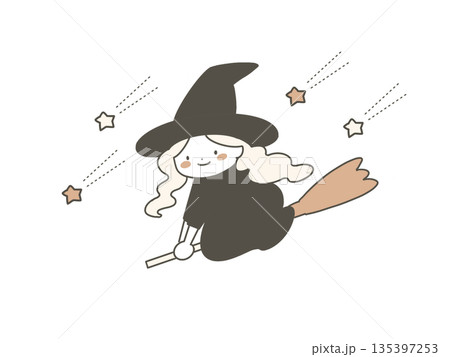 シンプルな飛ぶ魔女のイラスト 135397253