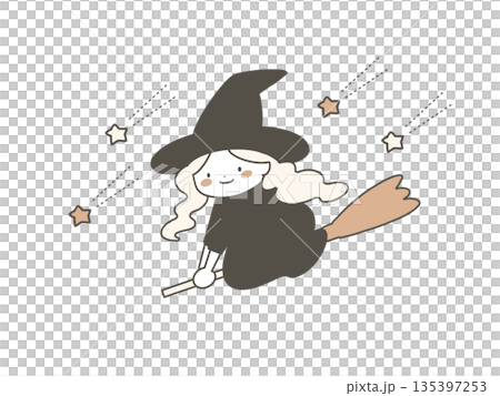 シンプルな飛ぶ魔女のイラスト 135397253