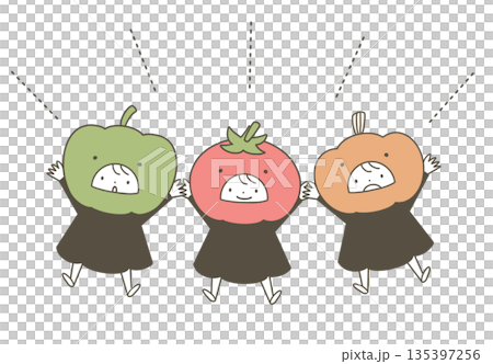 Cute vegetable characters holding hands 135397256