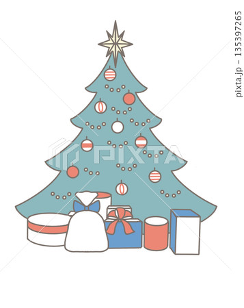シンプルなクリスマスツリーとプレゼントのイラスト(淡い色合い) シンプルなクリスマスツリーとプレゼントのイラスト(淡い色合い) 135397265