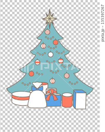 A simple illustration of a Christmas tree and presents 135397267