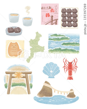 三重県の手描きタッチのイラストセット 135397269