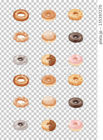 Illustration set of various donuts 135397270