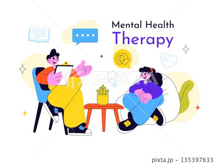 Mental Health Therapy Session Vector Illustration Showing Supportive Counseling, Emotional Healing and Professional Psychological Care In a Background Mental Health Therapy Session Vector Illustration Showing Supportive Counseling, Emotional Healing and Professional Psychological Care In a Background 135397633