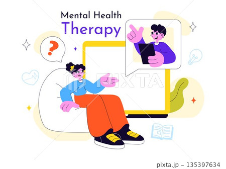 Mental Health Therapy Session Vector Illustration Showing Supportive Counseling, Emotional Healing and Professional Psychological Care In a Background 135397634