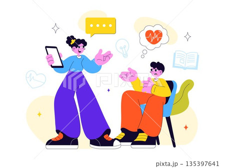 Mental Health Therapy Session Vector Illustration Showing Supportive Counseling, Emotional Healing and Professional Psychological Care In a Background 135397641