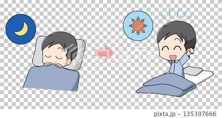 よく寝て寝起きが良い男性のイラスト よく寝て寝起きが良い男性のイラスト 135397666