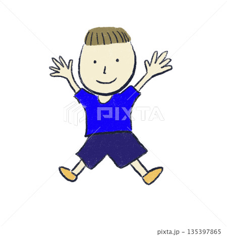 笑顔でジャンプする男の子のイラスト 135397865