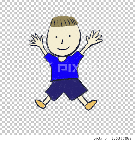 笑顔でジャンプする男の子のイラスト 135397865