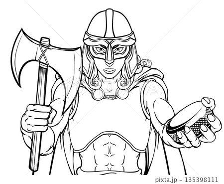 Viking Warrior Woman Ice Hockey Sports Team Mascot 135398111