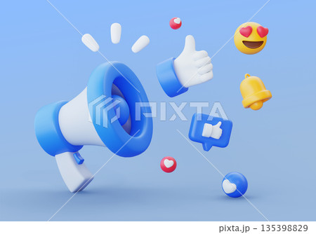 3D Megaphone with Social Media Icons for Digital Marketing and Viral Growth 135398829