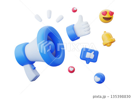 3D Megaphone with Social Media Icons for Digital Marketing and Viral Growth 3D Megaphone with Social Media Icons for Digital Marketing and Viral Growth 135398830