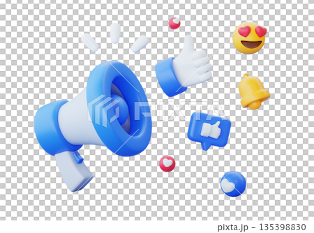 3D Megaphone with Social Media Icons for Digital Marketing and Viral Growth 135398830
