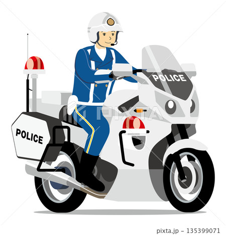 白バイ、警察、警官、警察官、パトロール、取り締まり 135399071