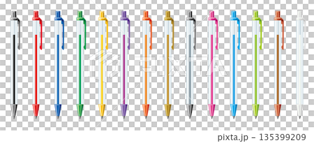 Transparent ballpoint pen set with various colors. Design comps for Oshikatsu merchandise. 135399209