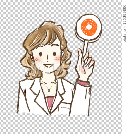 A female doctor in a white coat giving a check mark A female doctor in a white coat giving a check mark 135399806