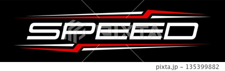 Race car, motocross competition sticker or tag. Car race rally decal patch, racing championship emblem vector sticker. Speed drive competition label with white and red lines and speed text 135399882