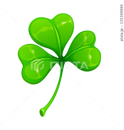Saint Patricks day celebration shamrock clover leaf. Irish holiday shamrock clover leaf, Saint Patrick celebration isolated vector object. Ireland party attribute or spring festive cartoon item 135399894