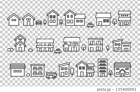 Cute house monotone icon set | Housing line drawing vector material Cute house monotone icon set | Housing line drawing vector material 135400091