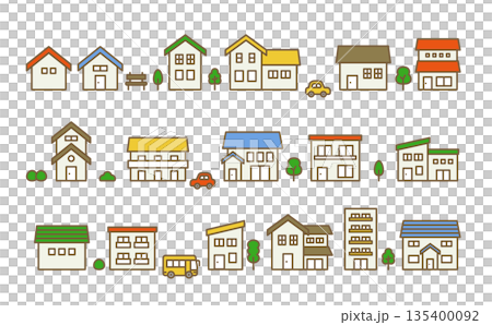 可愛的房屋圖示集 | 房屋和家居向量素材 135400092