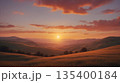 Majestic Sunset Over Rolling Hills, Scenic Nature Landscape with Golden Light 135400184