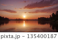 Serene Sunset Over a Calm Lake, Peaceful Nature Scene with Reflections 135400187