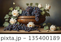 Classic Still Life with Grapes and White Roses, Vintage Art Style 135400189