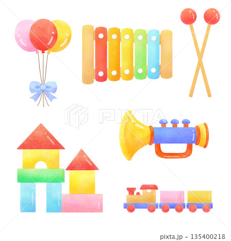 知育あそびと楽器おもちゃのイラストセット 135400218