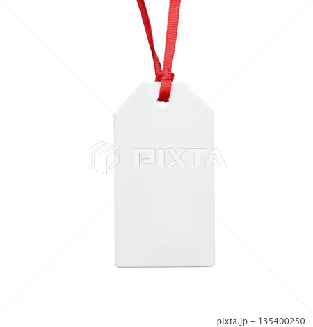 赤いリボン付きシンプルな白いギフトタグ 135400250