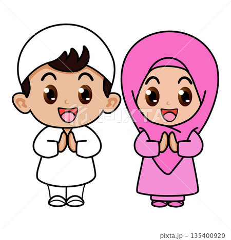 boy and girl moslem greetings 135400920